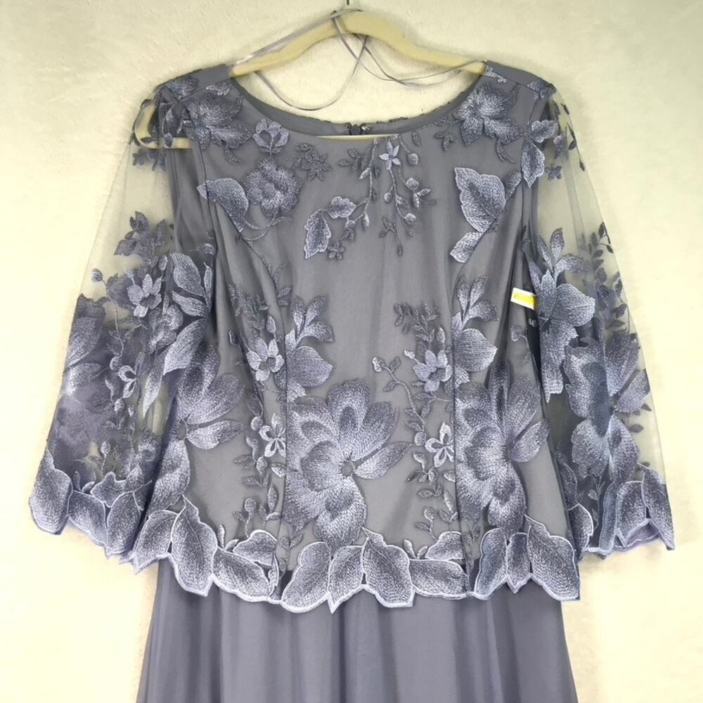 Alex Evenings Dress Size 4 Purple Embroidered Chiffon Mock Tea Knee Length Midi - Picture 5 of 14